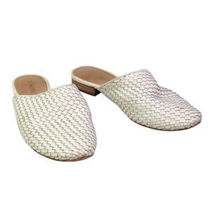 Madewell WOVEN WHITE REAL LEATHER LOW HEEL ROUND TOE SANDALS MULES SHOES Sz 7.5